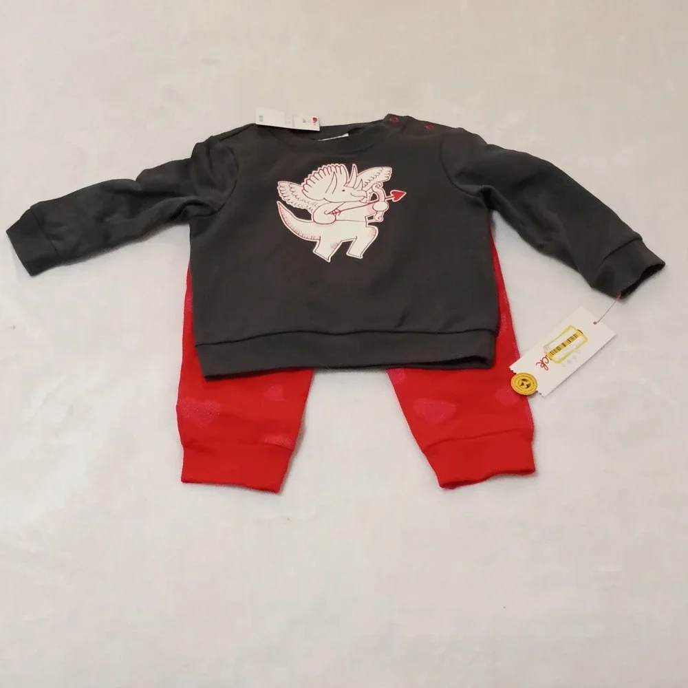 Cat & Jack 6-9M Black Red Animal Outfit Set‎ Sweatshirt Pants Long Sleeve